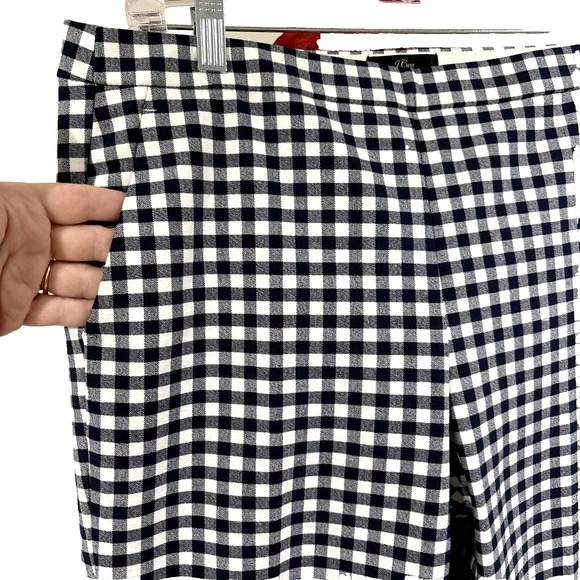 J Crew Martie Pants Sz 10 Navy Blue Black White Check Side Zip Pockets High Rise - Picture 2 of 6